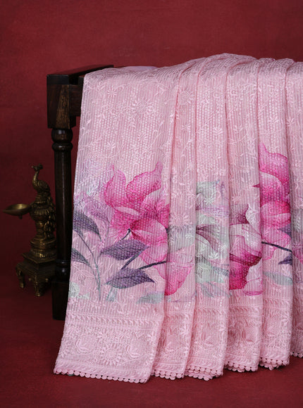Baby Pink Sequin Embroidered Georgette Saree