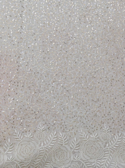 Cream Sequin Embroidered Georgette Saree