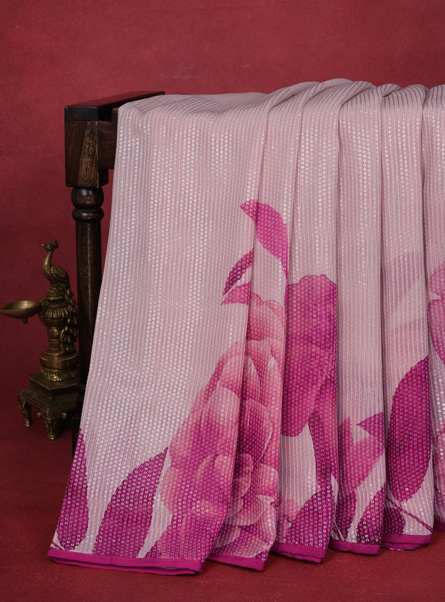 Peach Sequin Embroidered Georgette Saree