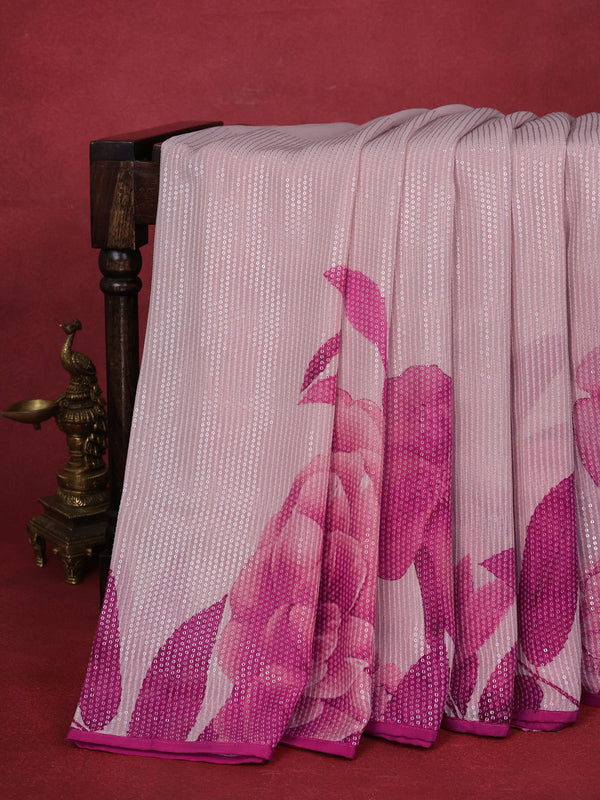 Peach Sequin Embroidered Georgette Saree