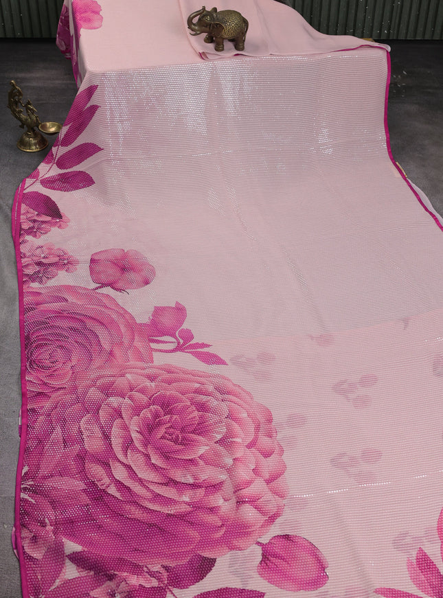Peach Sequin Embroidered Georgette Saree