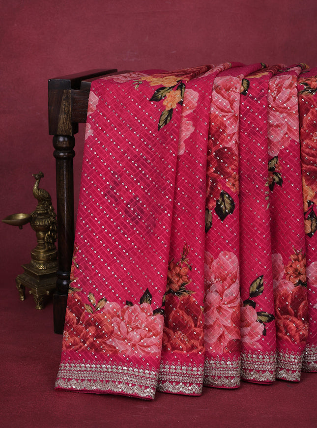 Pink Sequin Embroidered Georgette Saree