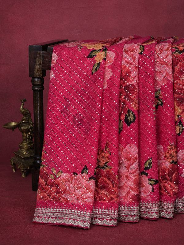 Pink Sequin Embroidered Georgette Saree