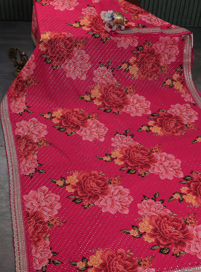 Pink Sequin Embroidered Georgette Saree