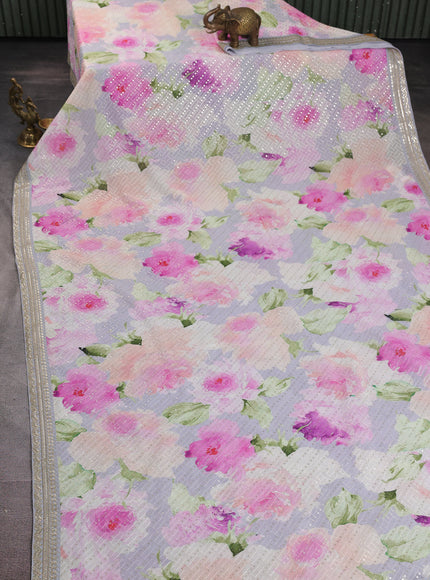 Pastel Grey Sequin Embroidery Georgette Saree