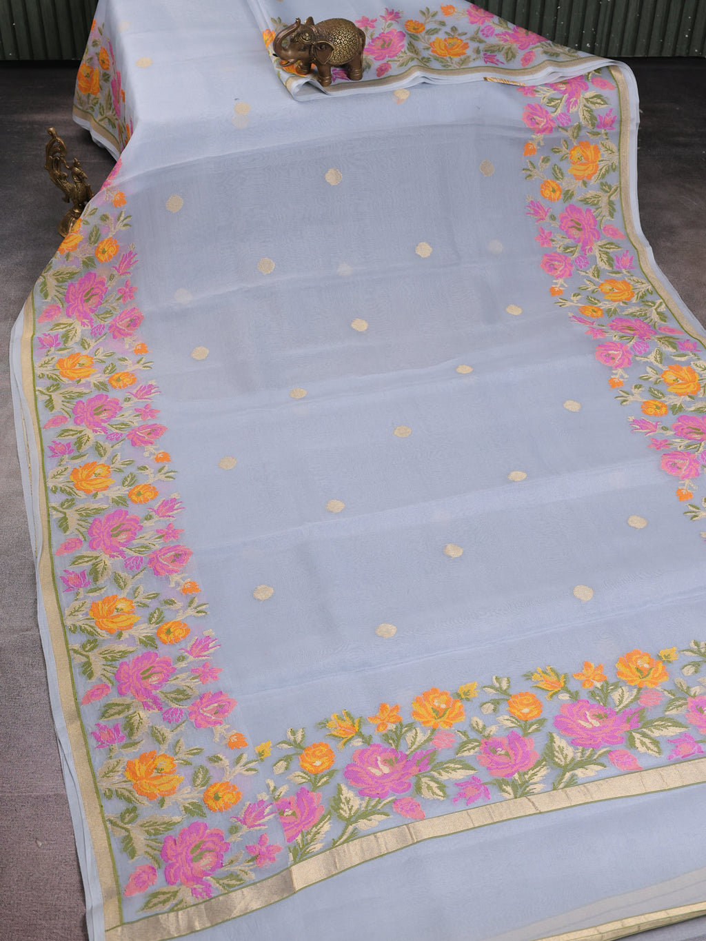 Grey Banarasi Kora Saree