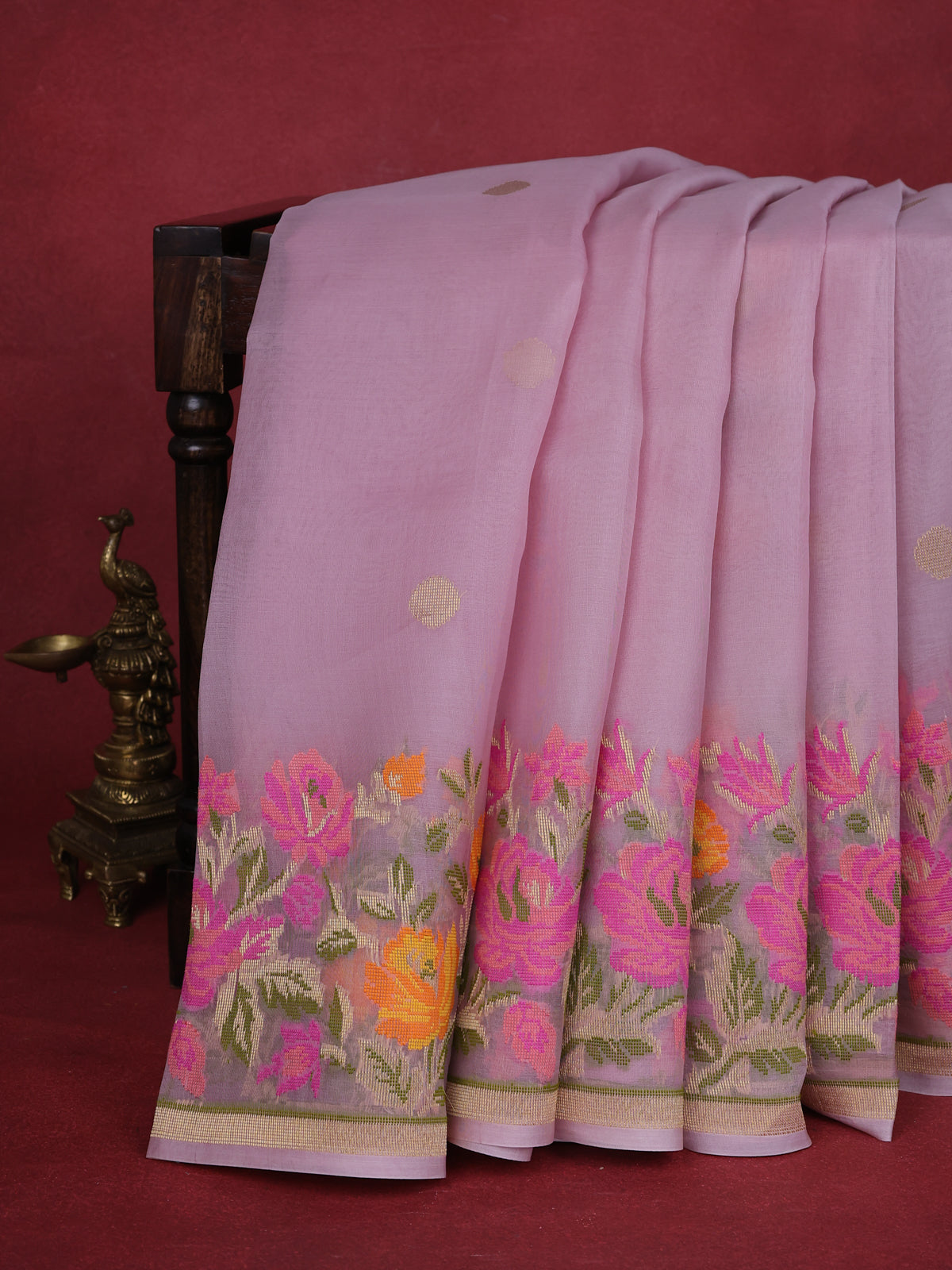 Pastel Pink Banarasi Kora Saree
