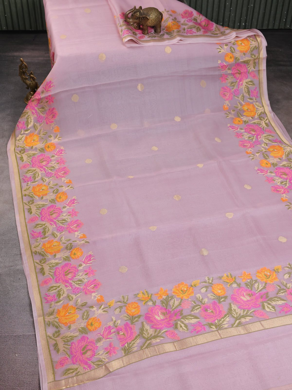 Pastel Pink Banarasi Kora Saree