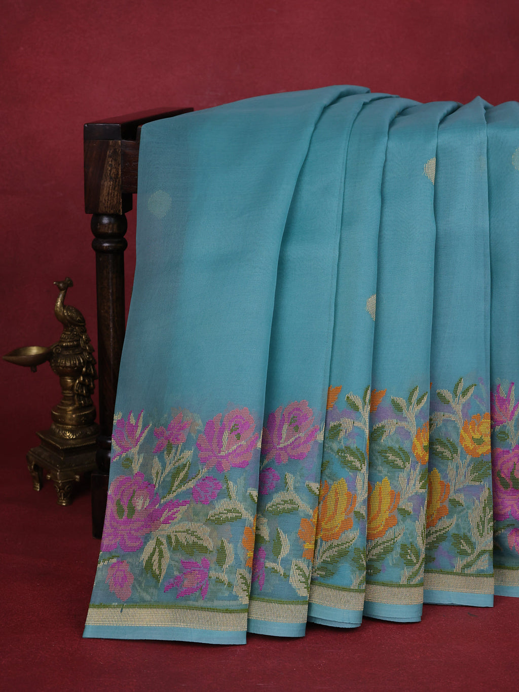 Teal Blue Banarasi Kora Saree