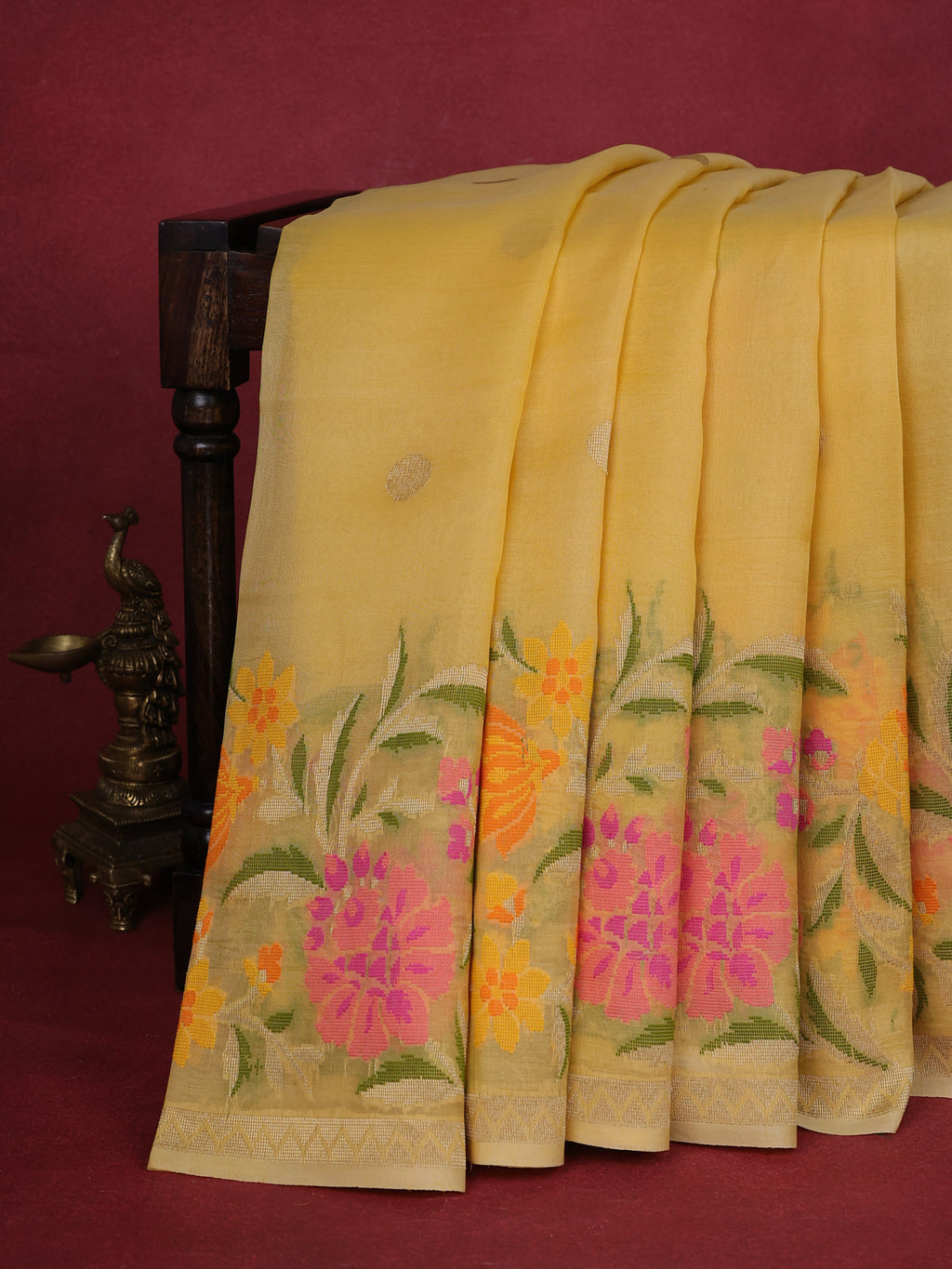 Yellow Banarasi Kora Saree