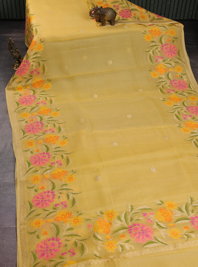 Yellow Banarasi Kora Saree