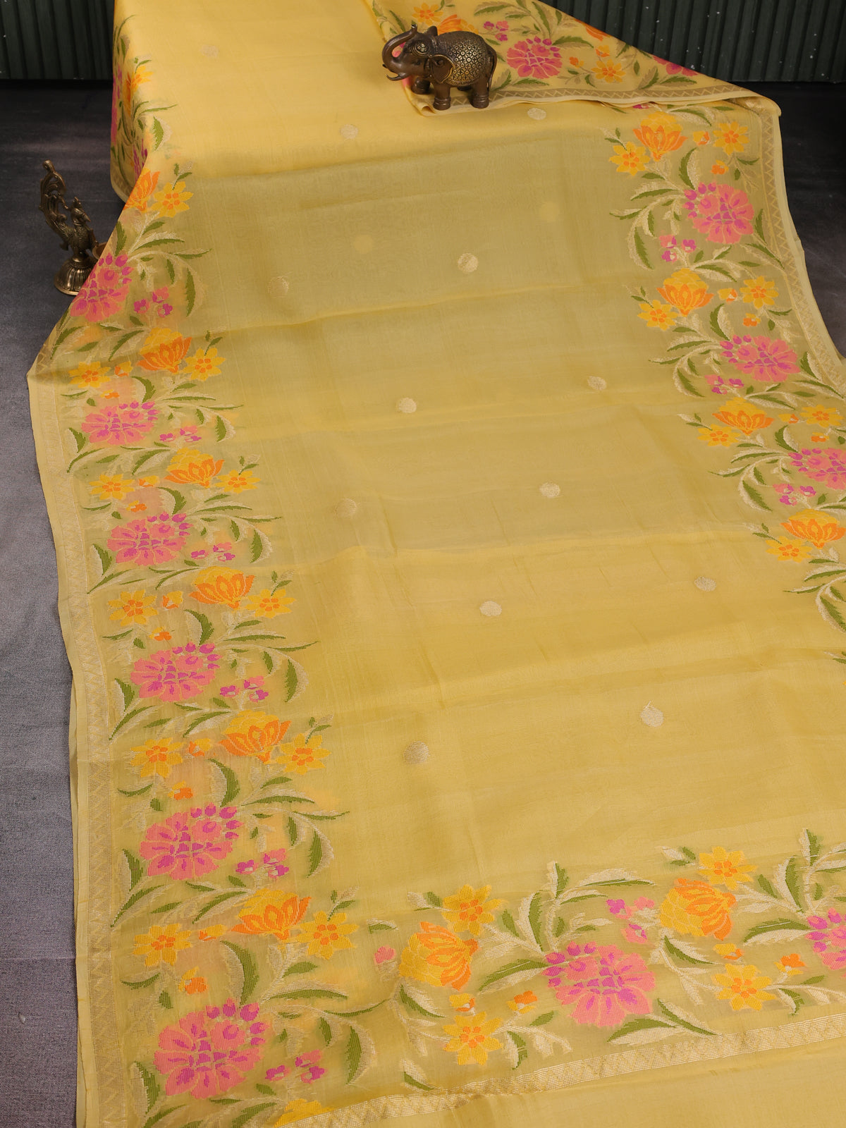 Yellow Banarasi Kora Saree