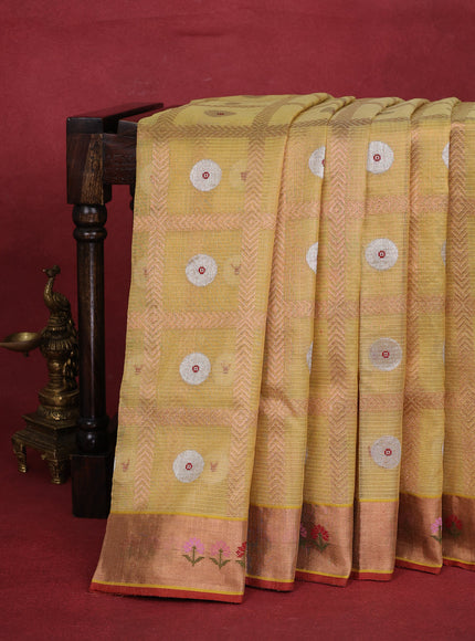 Pale Yellow Kota Tissue Silk Saree