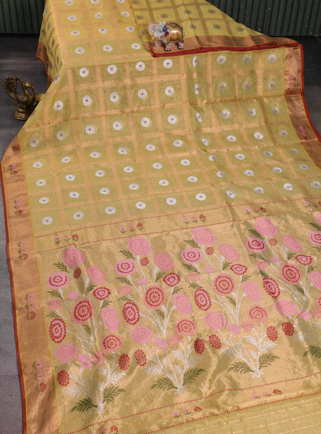 Pale Yellow Kota Tissue Silk Saree