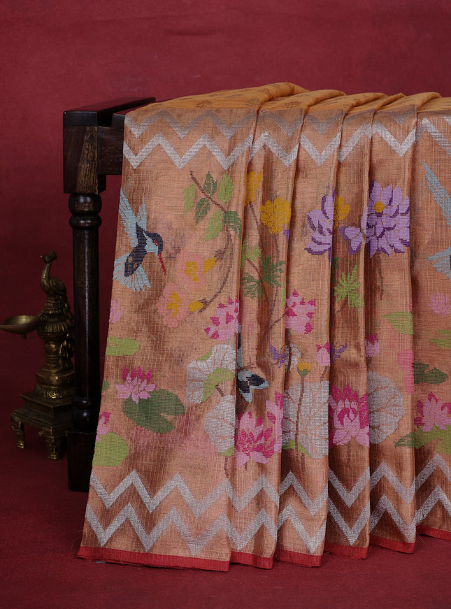 Pale Orange Kota Tissue Silk Saree