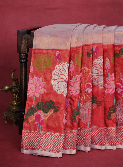 Pastel Pink-Red Kota Tissue Silk Saree