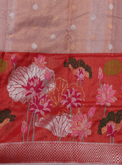 Pastel Pink-Red Kota Tissue Silk Saree