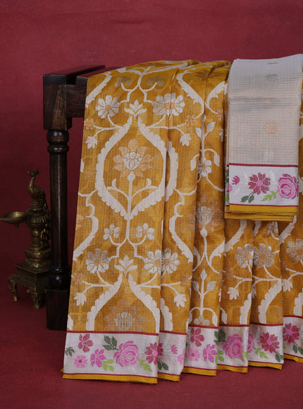 Yellow- Off White Kota Tissue Saree