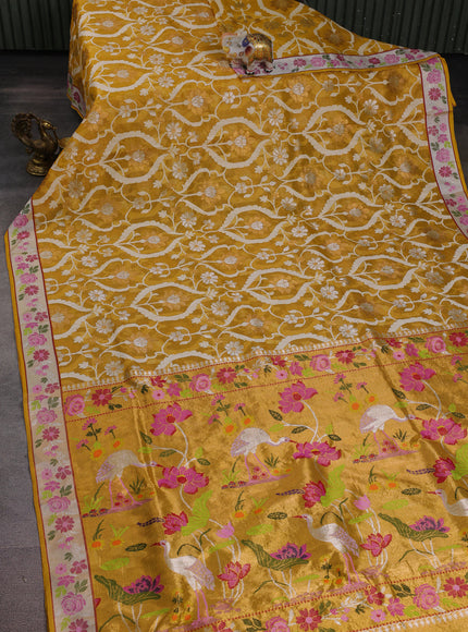 Yellow- Off White Kota Tissue Saree
