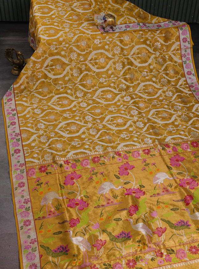 Yellow- Off White Kota Tissue Saree