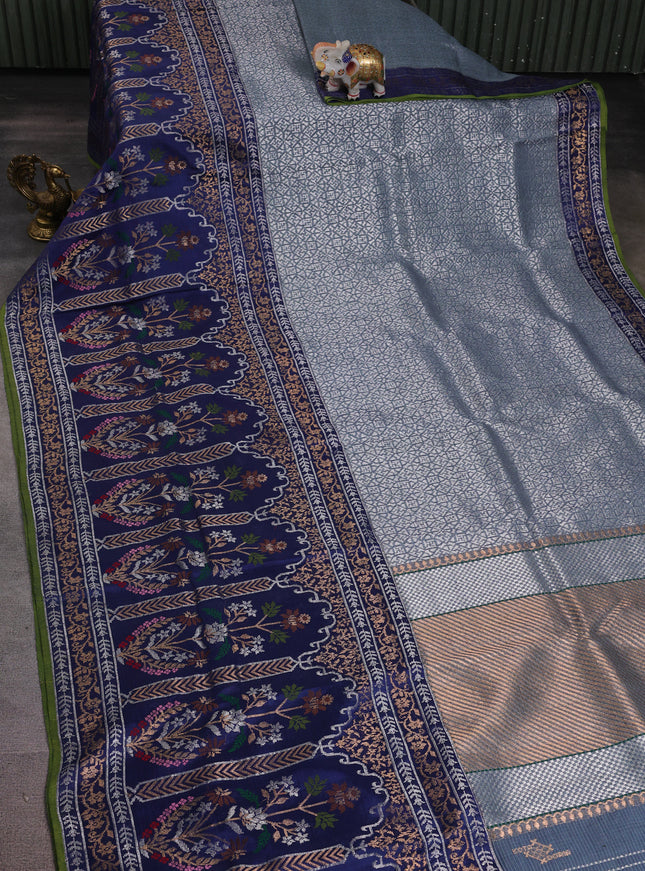 Navy Blue Kota Tissue Silk Saree