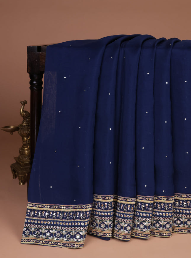 Navy Blue Organza Silk Saree - Embroidery Readymade Blouse