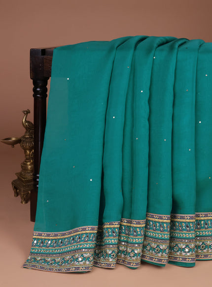 Teal Green Organza Silk Saree - Embroidery Readymade Blouse