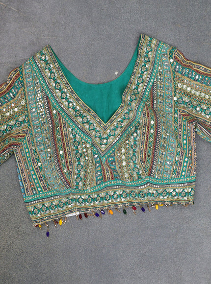 Teal Green Organza Silk Saree - Embroidery Readymade Blouse