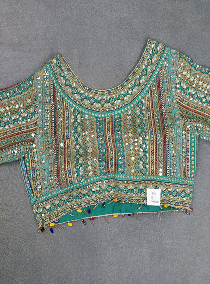 Teal Green Organza Silk Saree - Embroidery Readymade Blouse
