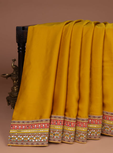 Mustard Yellow Satin Organza Silk Saree - Embroidery Readymade Blouse
