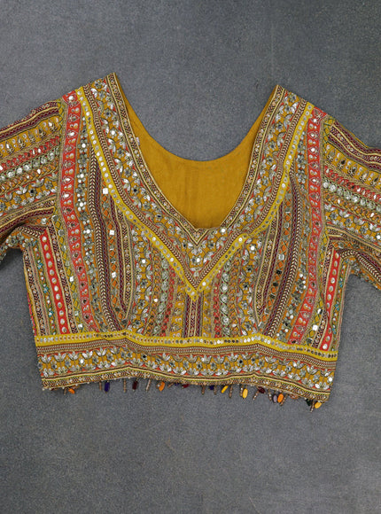Mustard Yellow Satin Organza Silk Saree - Embroidery Readymade Blouse