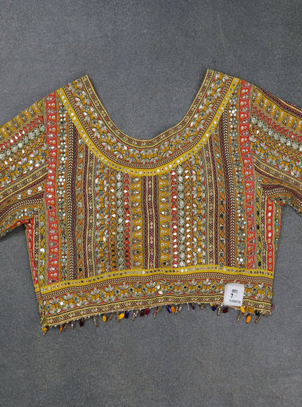 Mustard Yellow Satin Organza Silk Saree - Embroidery Readymade Blouse