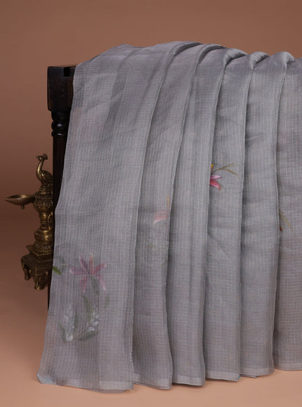 Grey Organza Hand Painted Silk Saree