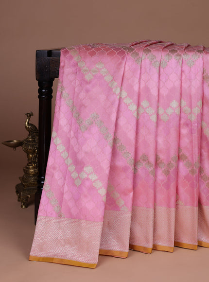 Peach Pink Banarasi Tanshoi Silk Saree