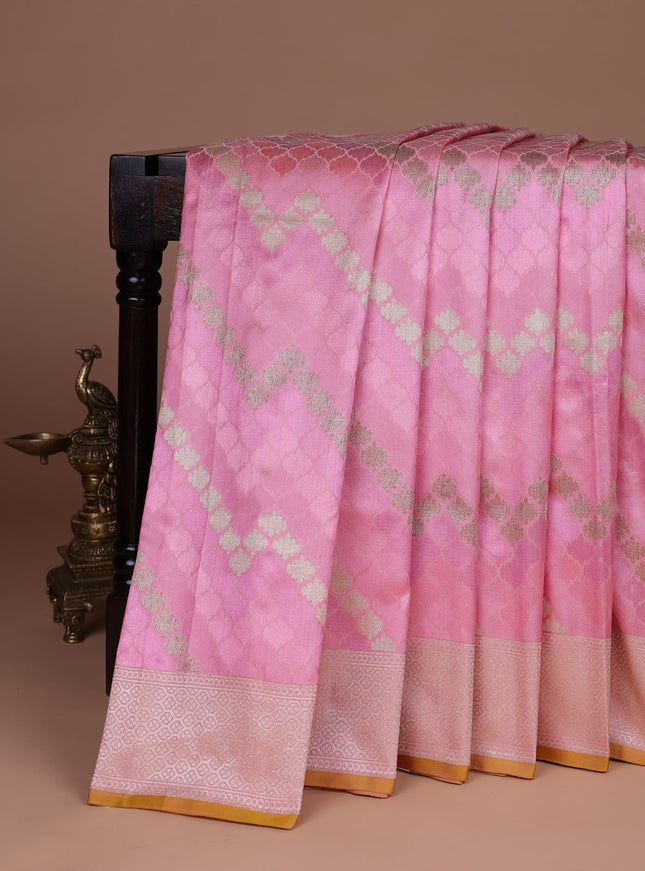 Peach Pink Banarasi Tanshoi Silk Saree