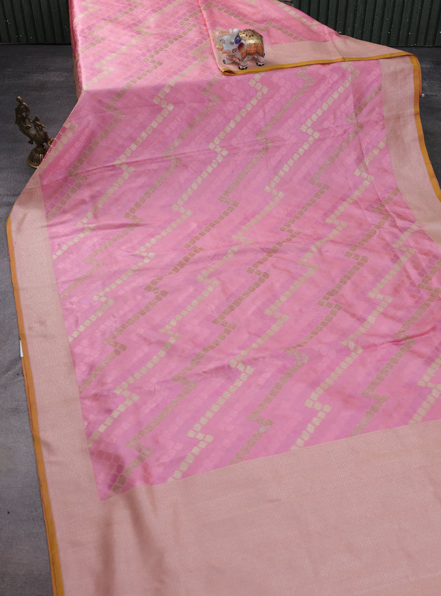 Peach Pink Banarasi Tanshoi Silk Saree