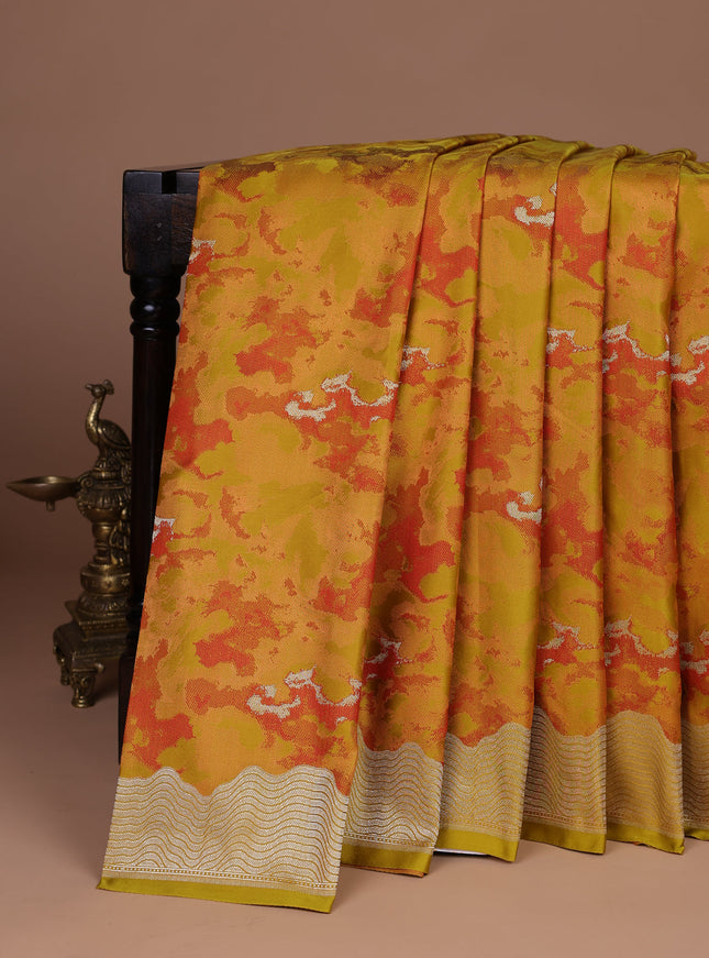Mustard Yellow Banarasi Tanshoi Silk Saree