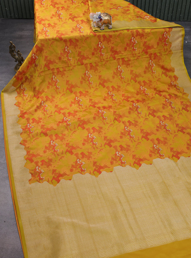 Mustard Yellow Banarasi Tanshoi Silk Saree