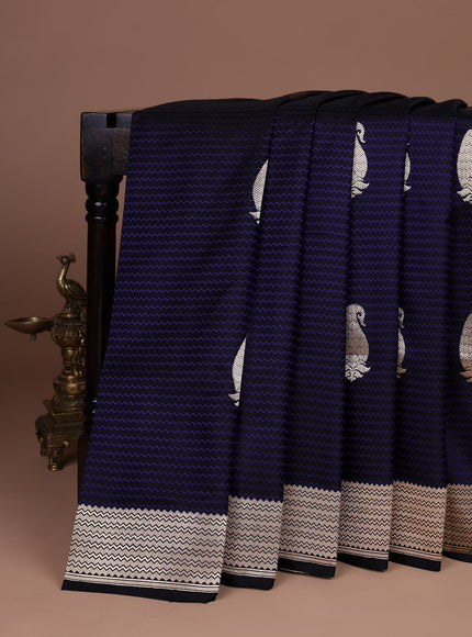 Black-Navy Blue Banarasi Tanshoi Silk Saree