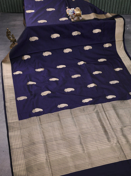Black-Navy Blue Banarasi Tanshoi Silk Saree