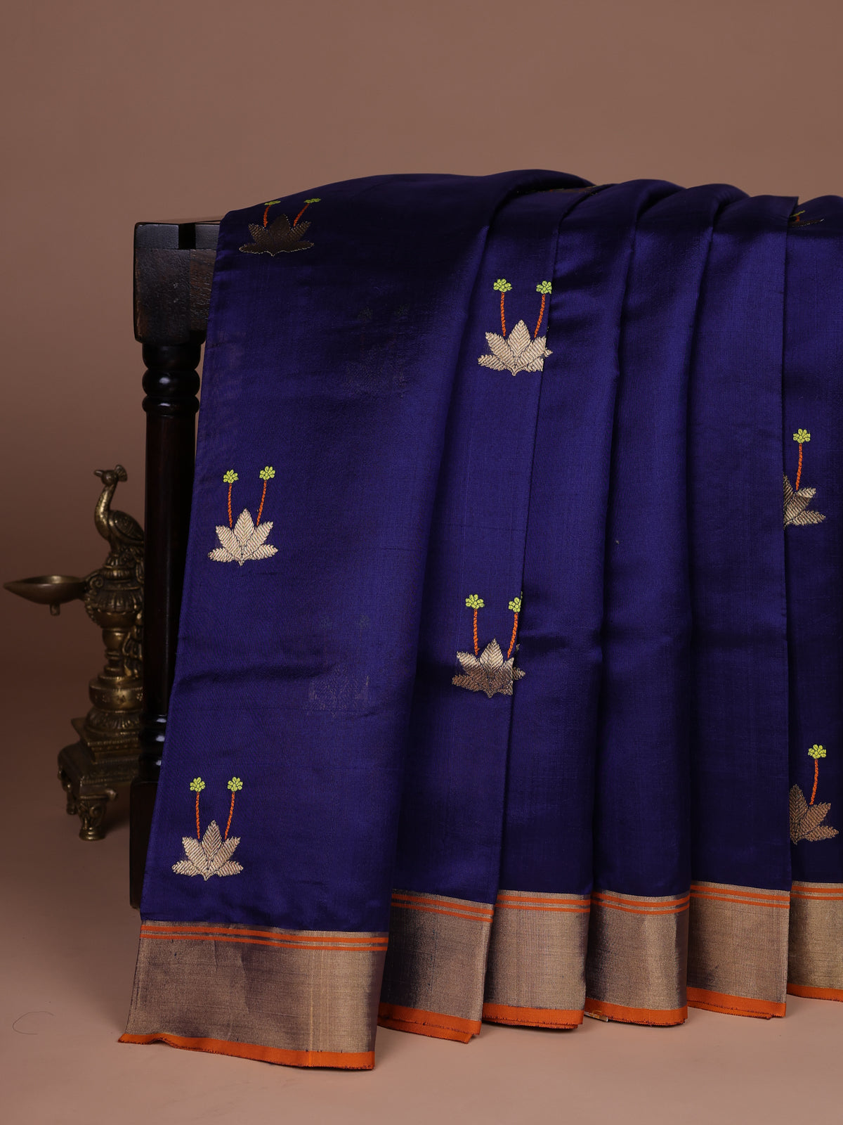 Blue-Orange Chanderi Silk Saree