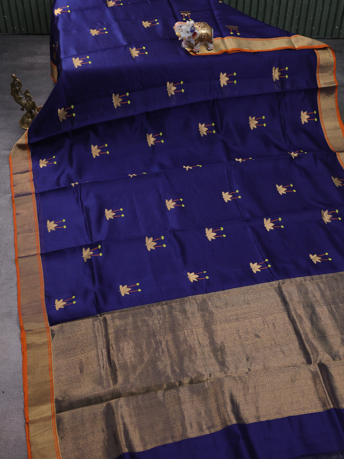 Blue-Orange Chanderi Silk Saree
