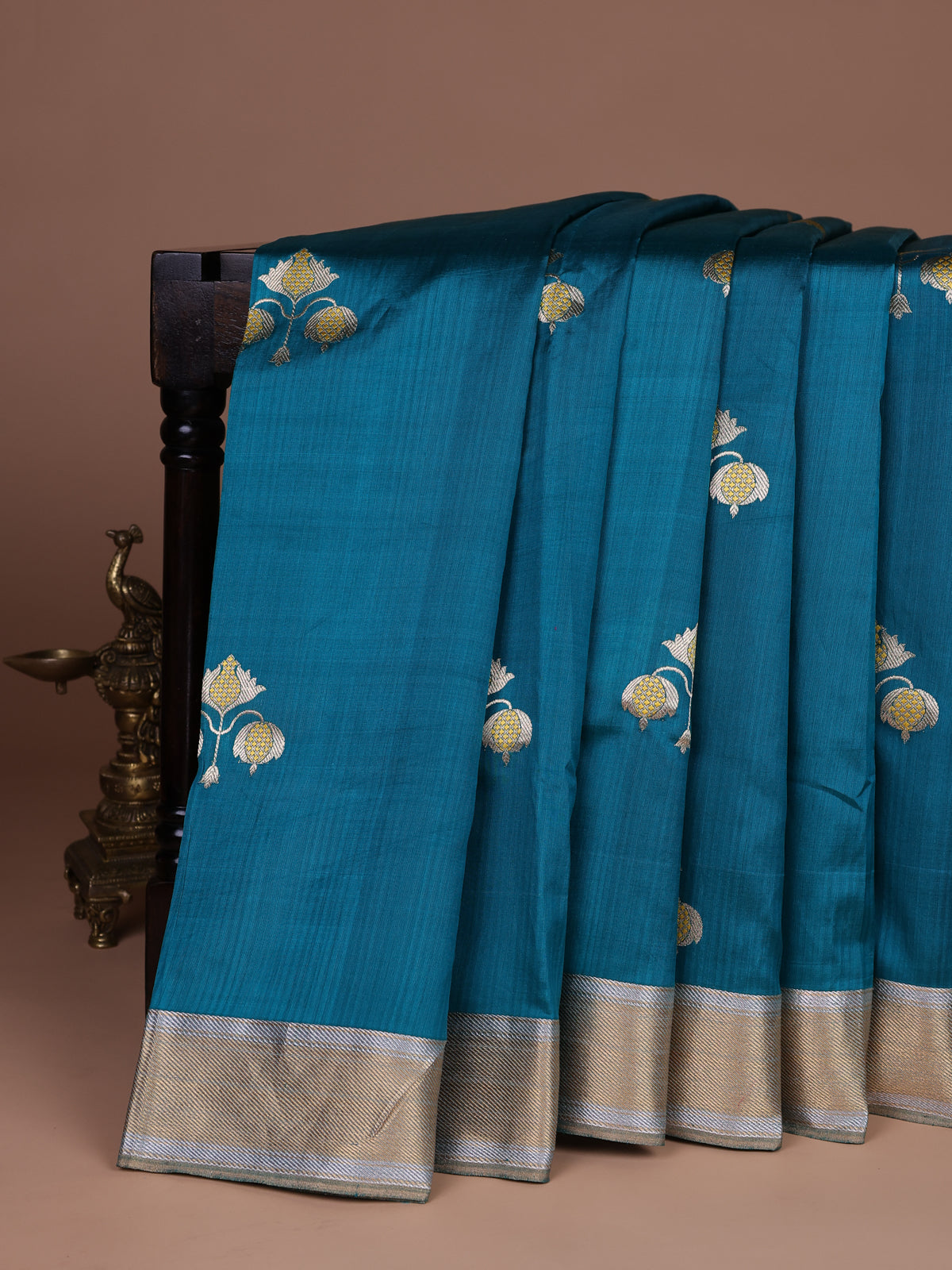 Teal Green Chanderi Silk Saree