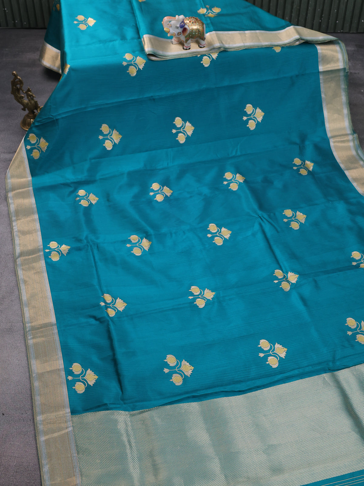 Teal Green Chanderi Silk Saree