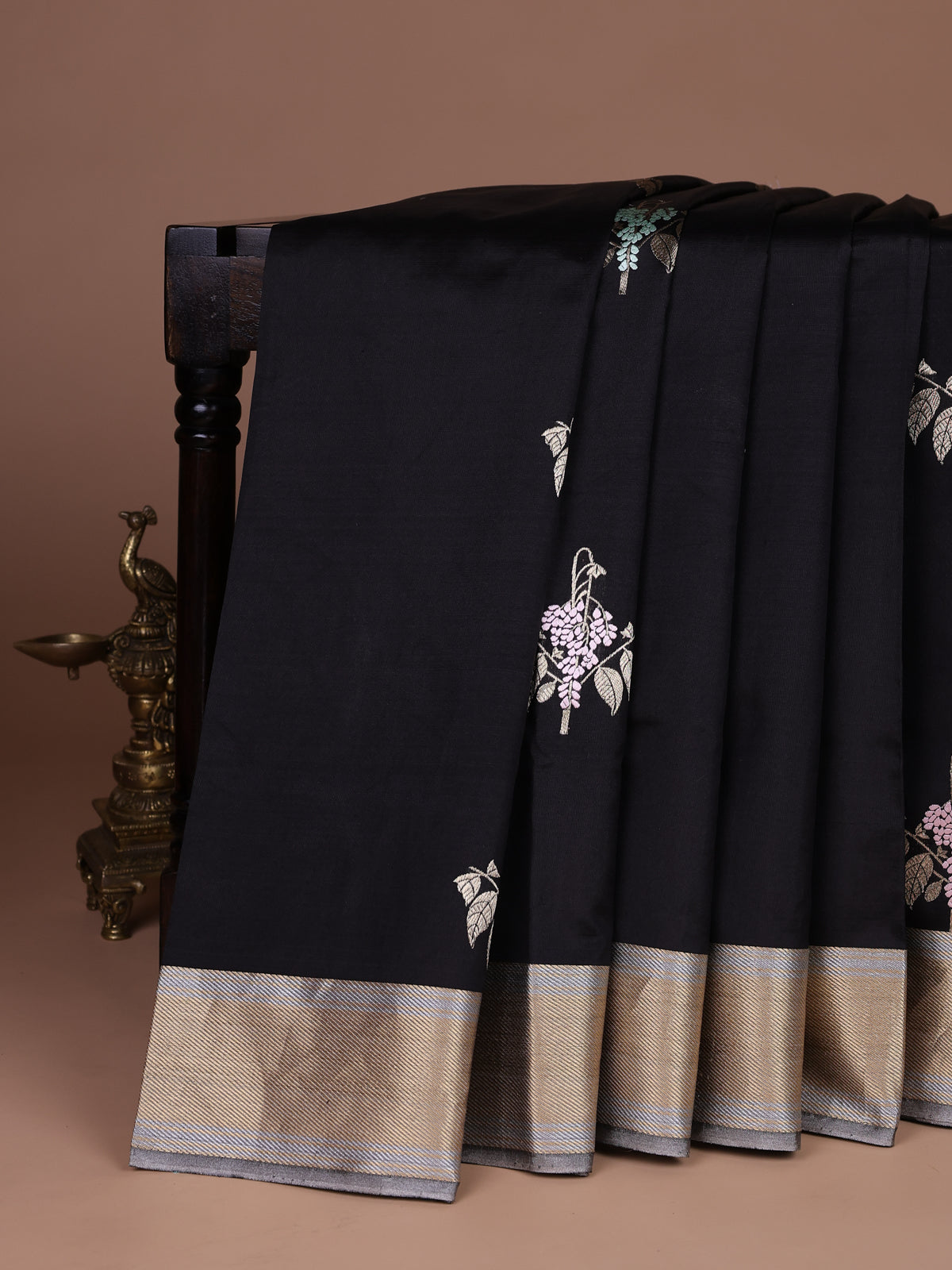 Black Chanderi Silk Saree