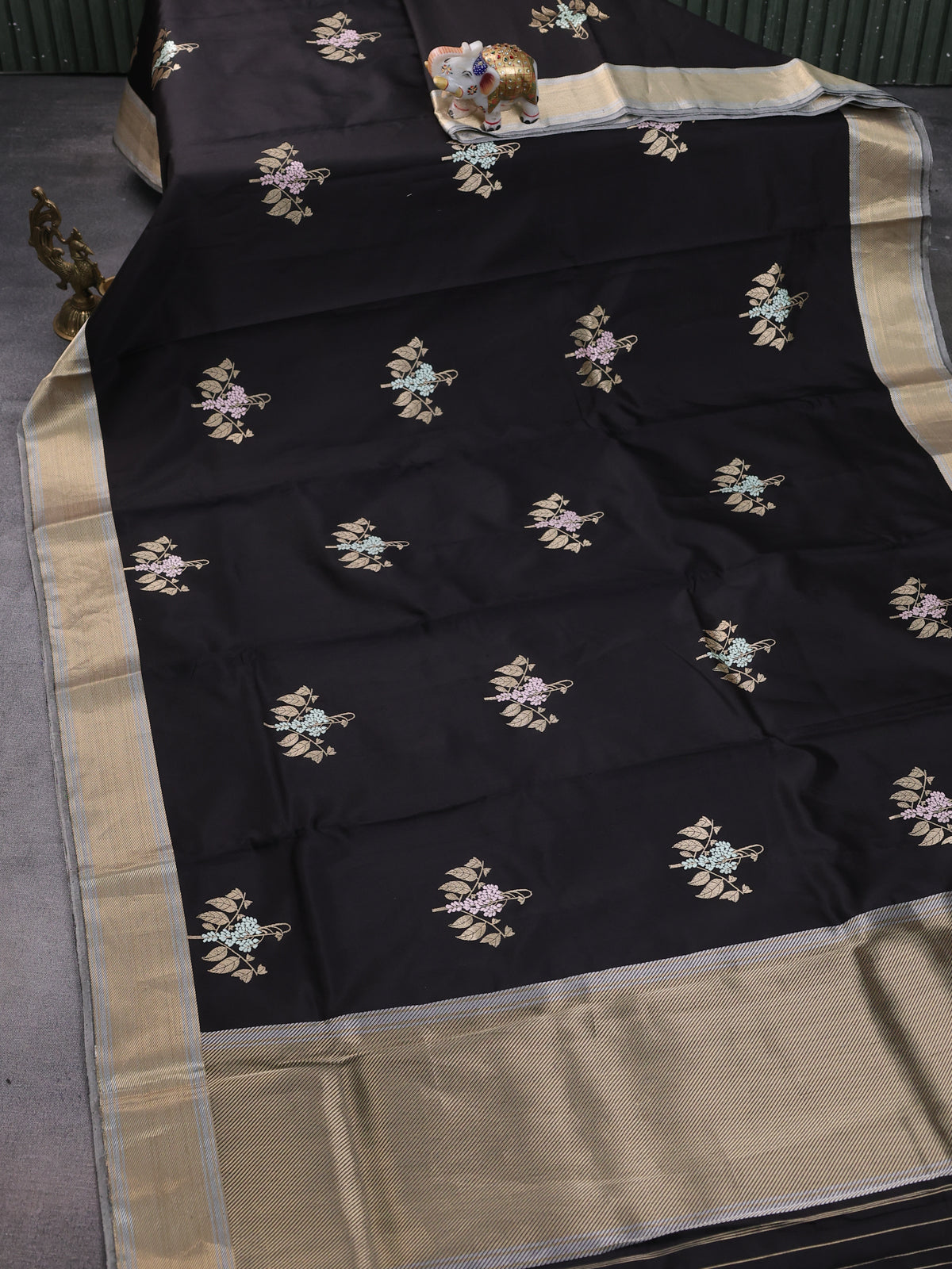 Black Chanderi Silk Saree