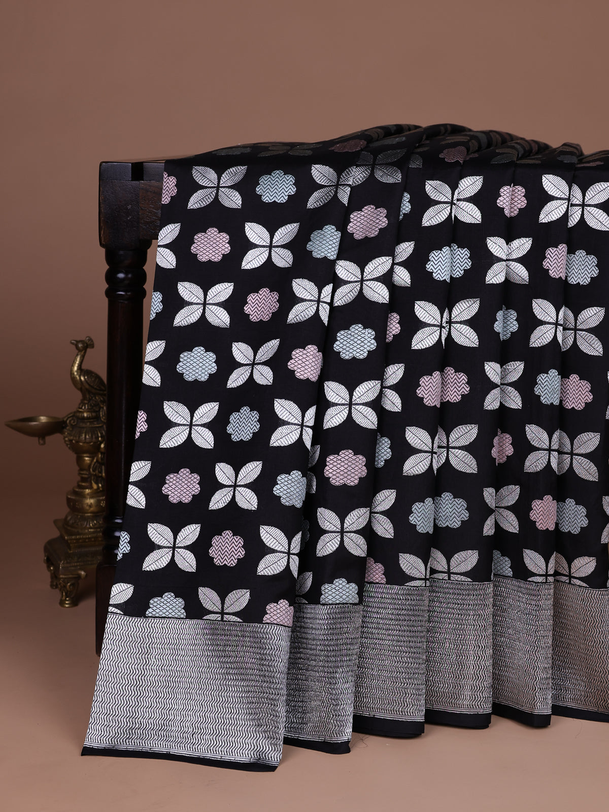 Black Chanderi Silk Saree