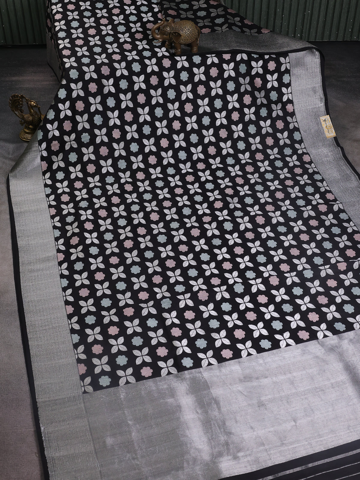 Black Chanderi Silk Saree