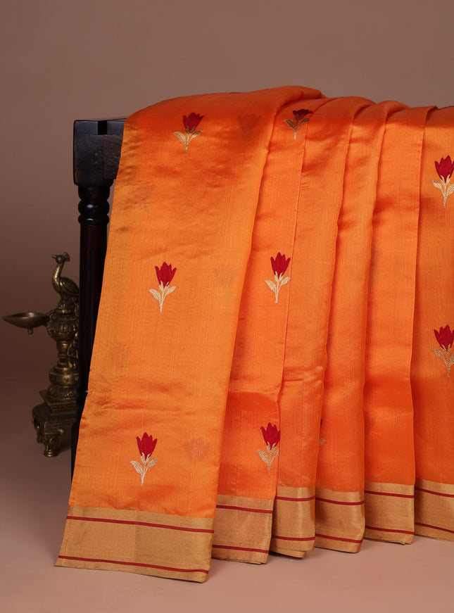 Orange Chanderi Silk Saree