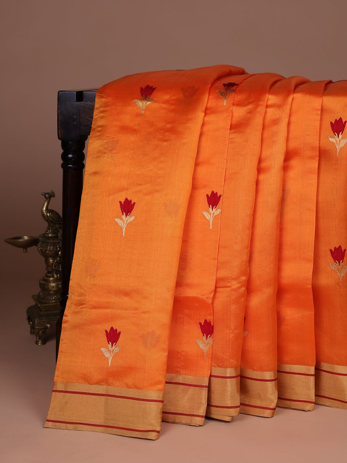 Orange Chanderi Silk Saree